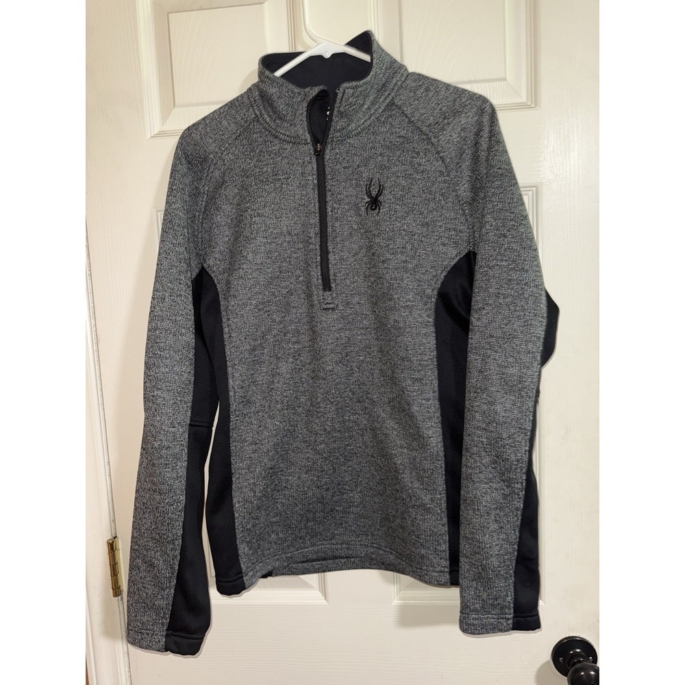 SPYDER Black Gray 1/4 Zip Knit Pullover Sweater mens Size Small